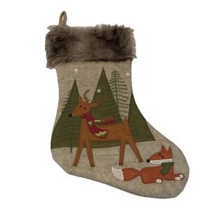 Hobby Lobby Christmas Stocking Deer Pine Trees Fox Multiple Fabric Applique
